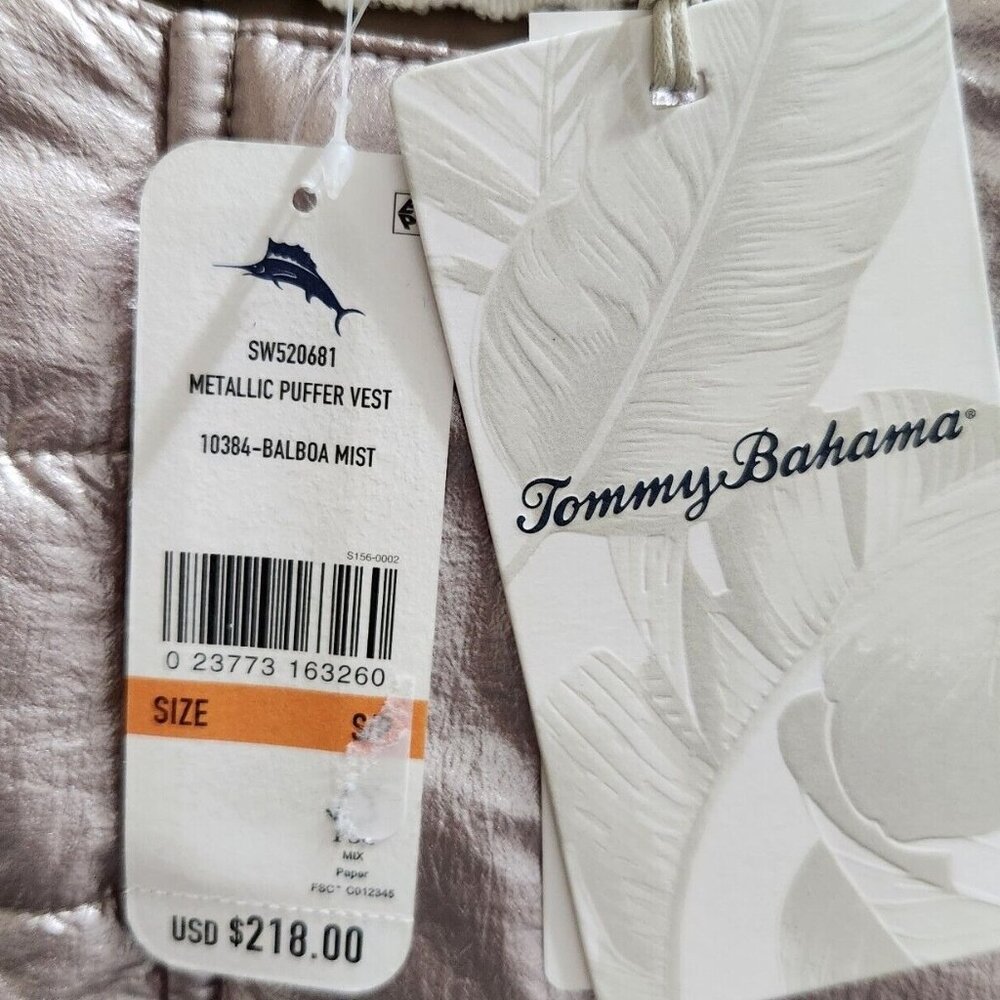 Tommy Bahama Women’s Metallic Zip Snap Puffer Vest Balboa Mist Size S NWT --5 - Picture 8 of 8